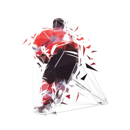 Hockey, low polygonal ice hockey player, isolated geometric vector illustration from triangles, rear view. Winter team sport athleteのイラスト素材