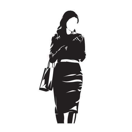 Shopper, fashion woman shopping and holding shopping bags, isolated vector silhouetteのイラスト素材