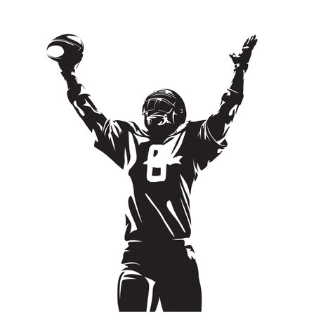 American football player celebrates touchdown, isolated vector silhouetteのイラスト素材