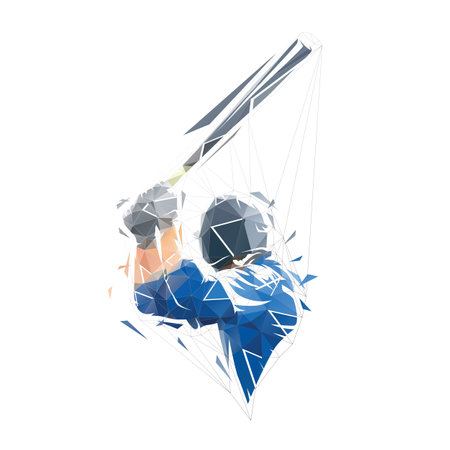 Baseball player , baseball batter, low poly isolated vector illustration, geometric drawing. Rear viewのイラスト素材