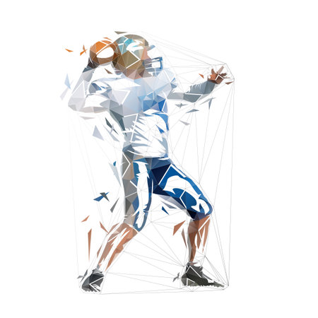 American football player throws ball, isolated low poly vector illustration, geometric drawingのイラスト素材