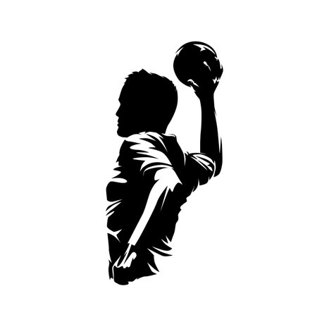 Handball player, isolated vector silhouette, ink drawingのイラスト素材