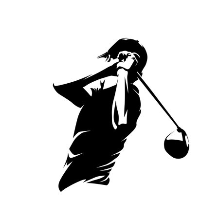 Golf player, golf club logo, isolated vector silhouette, ink drawignのイラスト素材