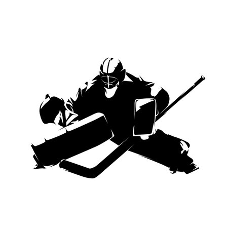 Ice hockey goalie, front view, isolated vector silhouetteのイラスト素材