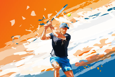 Tennis player on abstract colorful background, vector illustration. Sports posterのイラスト素材