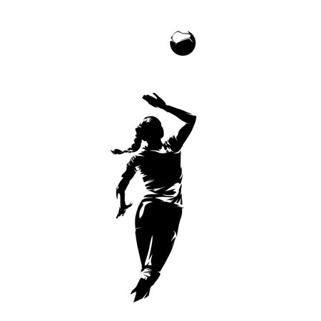 Volleyball player, woman, female team sport athlete, isolated vector silhouetteのイラスト素材