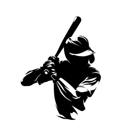 Baseball player, batter, hitter, isolated vector silhouette, ink drawign. Baseball player logoのイラスト素材
