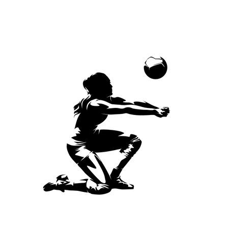 Volleyball player, woman, female team sport athlete, isolated vector silhouetteのイラスト素材
