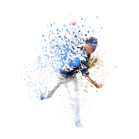 Baseball player throwing ball, pitcher, isolated geometric vector illustration, front viewのイラスト素材