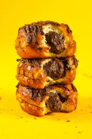 Chocolate doughnut with gooey filling inside for double flavourの写真素材