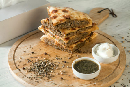 Hot brownie filled in naan bread sandwich perfect fusion dessert food top shot
