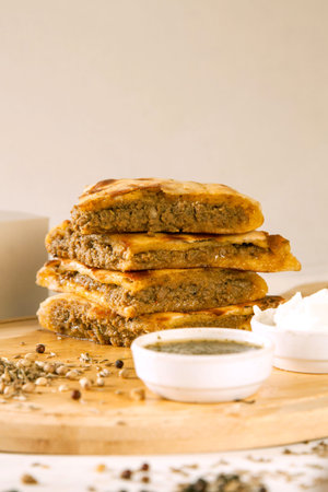 Hot brownie filled in naan bread sandwich perfect fusion dessert food top shot