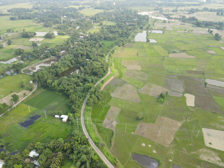 Landscape in Nature from the air. Farmers field. Green farmers field.