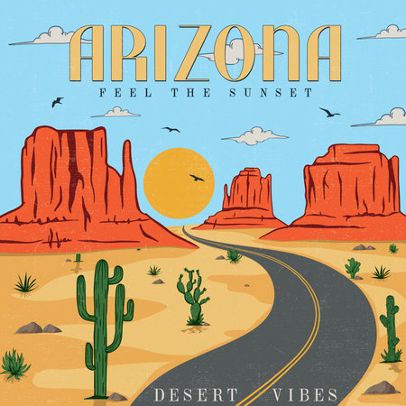 Arizona desert vibes graphic print Illustration. Arizona Cactus line vector t-shirt design. Arizona desert vibes artwork design for sticker, poster, batch, background and others.のイラスト素材