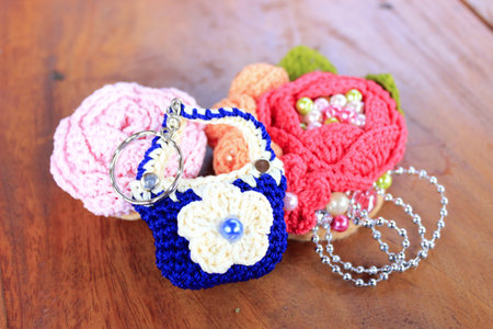 3 Knitting Brooch Pink in Gazebo with Teak Wood Base