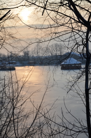 Sunset in Gyomro in winterの写真素材