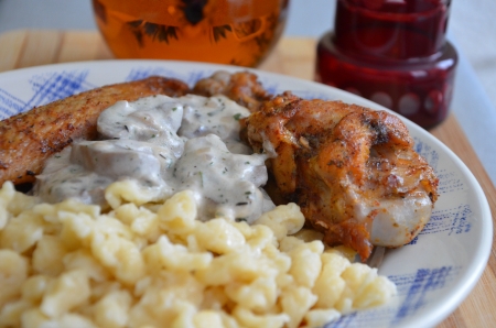 Grilled meat with mushroomsの写真素材