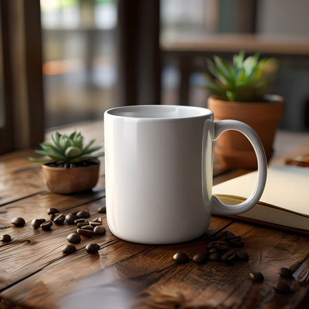 Coffee cup on the wooden table in coffee shop, stock photoの素材