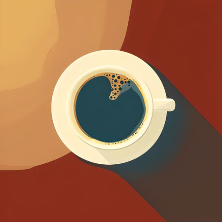 Cup of coffee with shadow on the brown background. Vector illustrationの素材
