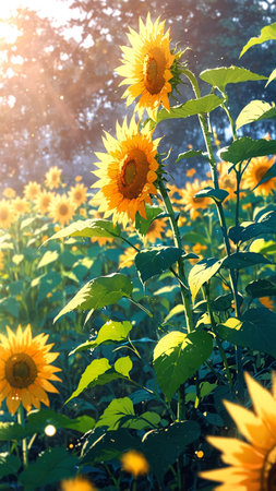 Sunflower field. Sunflower blooming in the garden. Sunflower natural background.の素材