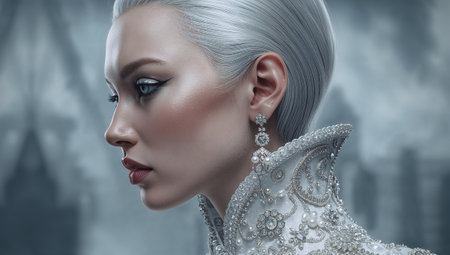 Beautiful blonde woman in a white wedding dress. 3d rendering.の素材