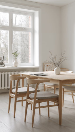 modern dining room in scandinavian style, 3d renderの素材
