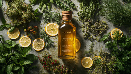 Herbs and spices on stone background. Herbs and spices for cooking.の素材