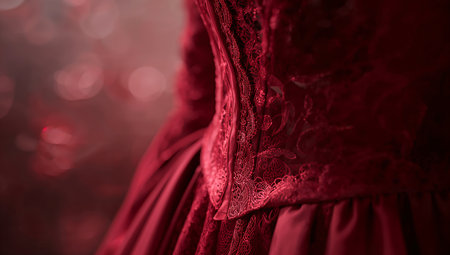 Close-up of the back of a woman in a red dressの素材