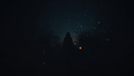 Silhouette of a witch in the dark forest at night.の素材