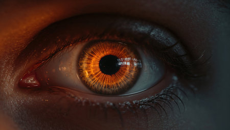 Macro shot of beautiful female eye with glowing iris, close-upの素材