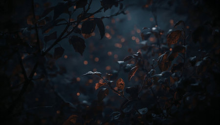 Autumn leaves in the forest at night. Selective focus.の素材