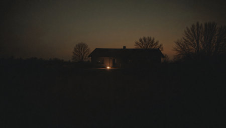 Abandoned house in the middle of the field at night.の素材