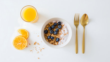 Breakfast with coffee, croissant and egg on wooden tableの素材