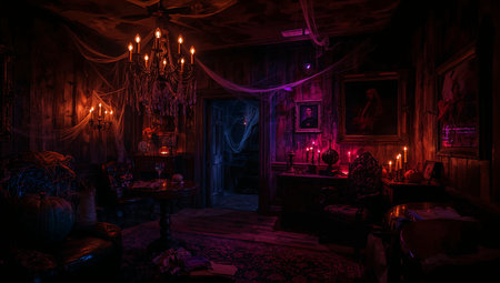 Spooky halloween night in the old house. Horror Halloween conceptの素材
