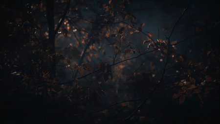 Autumn leaves in the forest at night. Selective focus.の素材