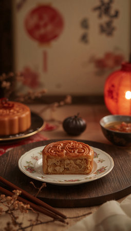 Mid-Autumn Festival moon cake, Chinese mid-autumn festival foodの素材