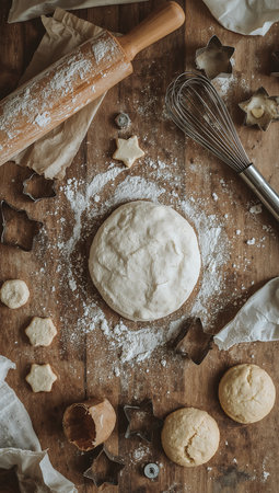 Preparation of dough for baking christmas cookies, top viewの素材
