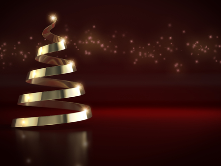 3D Illustration - Christmas Tree Coiled Ribbon in metallic gold. Perfect for those party invites.の写真素材