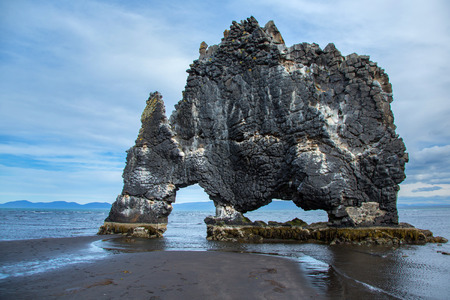 Hvitserkur, giant rock with the shape of a dinosaur at Hunafjoraur Icelandの写真素材