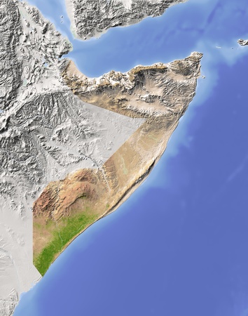 Somalia. Shaded relief map. Surrounding territory greyed out. Colored according to vegetation. Includes clip path for the state area.
Projection: Mercator
Extents: 39/54/-4/15.0
Data source: NASAの写真素材