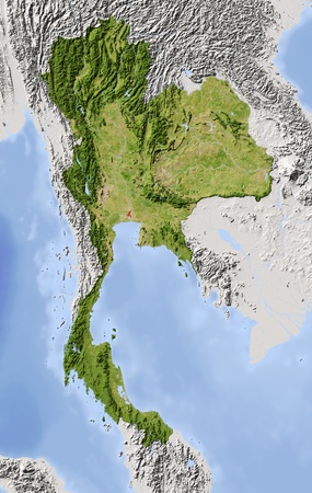 Thailand. Shaded relief map. Surrounding territory greyed out. Colored according to vegetation. Includes clip path for the state area.
Projection: Mercator
Extents: 96/107/4/21
Data source: NASAの写真素材