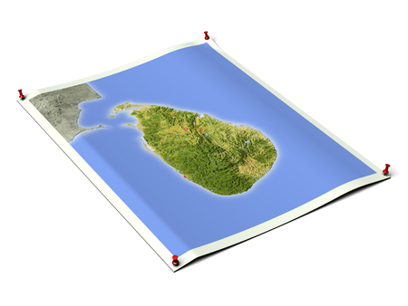 Sri Lanka on unfolded map sheet with thumbtacks.
Map colored according to vegetation, with major urban areas.
Includes clip path for the background. 
Map projection: Mercator ; Geographic extents: W: 78.5; E: 83; S: 5; N: 11の写真素材