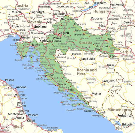 Map of Croatia. Shows country borders, urban areas, place names and roads.のイラスト素材