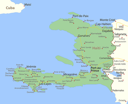 Map of Haiti. Shows country borders, urban areas, place names and roads.のイラスト素材