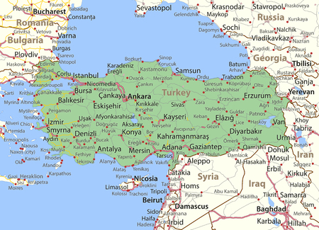 Map of Turkey. Shows country borders, urban areas, place names and roads.のイラスト素材