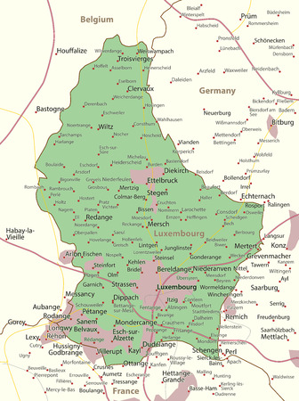Map of Luxembourg. Shows country borders, urban areas, place names and roads.のイラスト素材