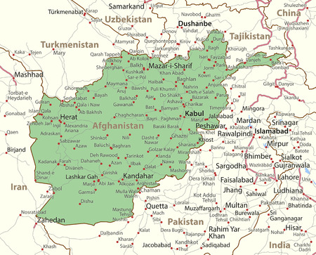 Map of Afghanistan. Shows country borders, place names and roads.のイラスト素材