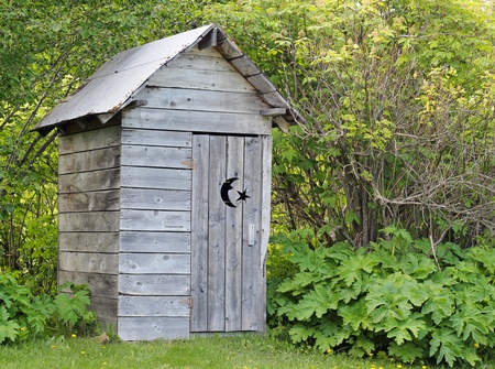 Alaskan rustic outhouse in summerの写真素材