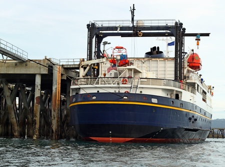 Alaskan ferry at the commercial dock in Homer Alaska.のeditorial素材