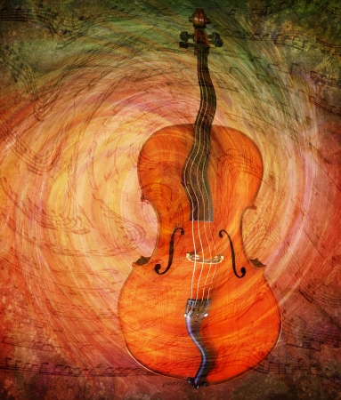 Surreal distorted cello with textures of swirling music.の写真素材